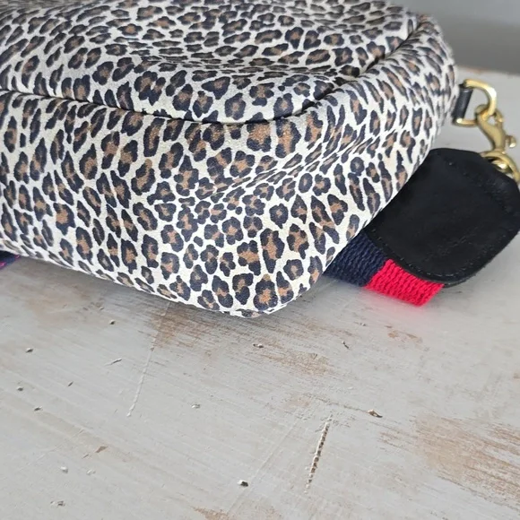 Clare V. Midi Sac Crossbody In Leopard Suede With Red/Navy Strap Bags